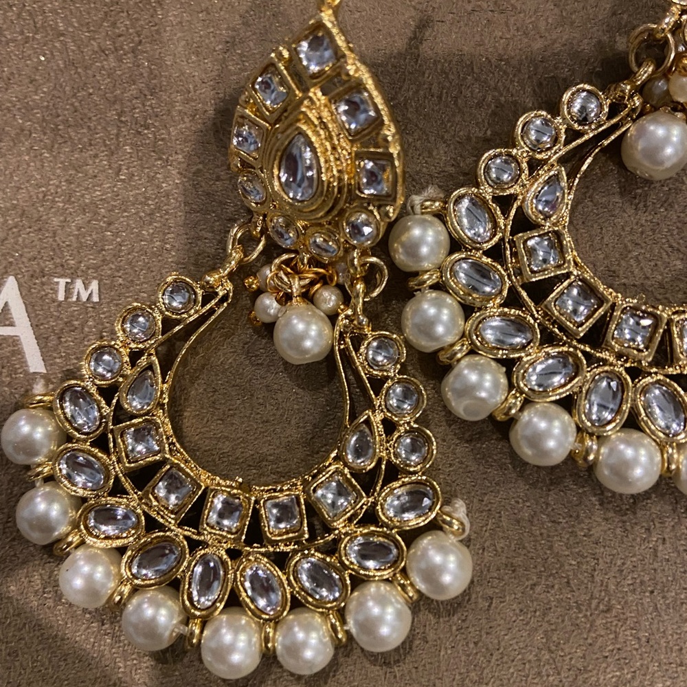 White kundan Indian Pakistani gem earrings